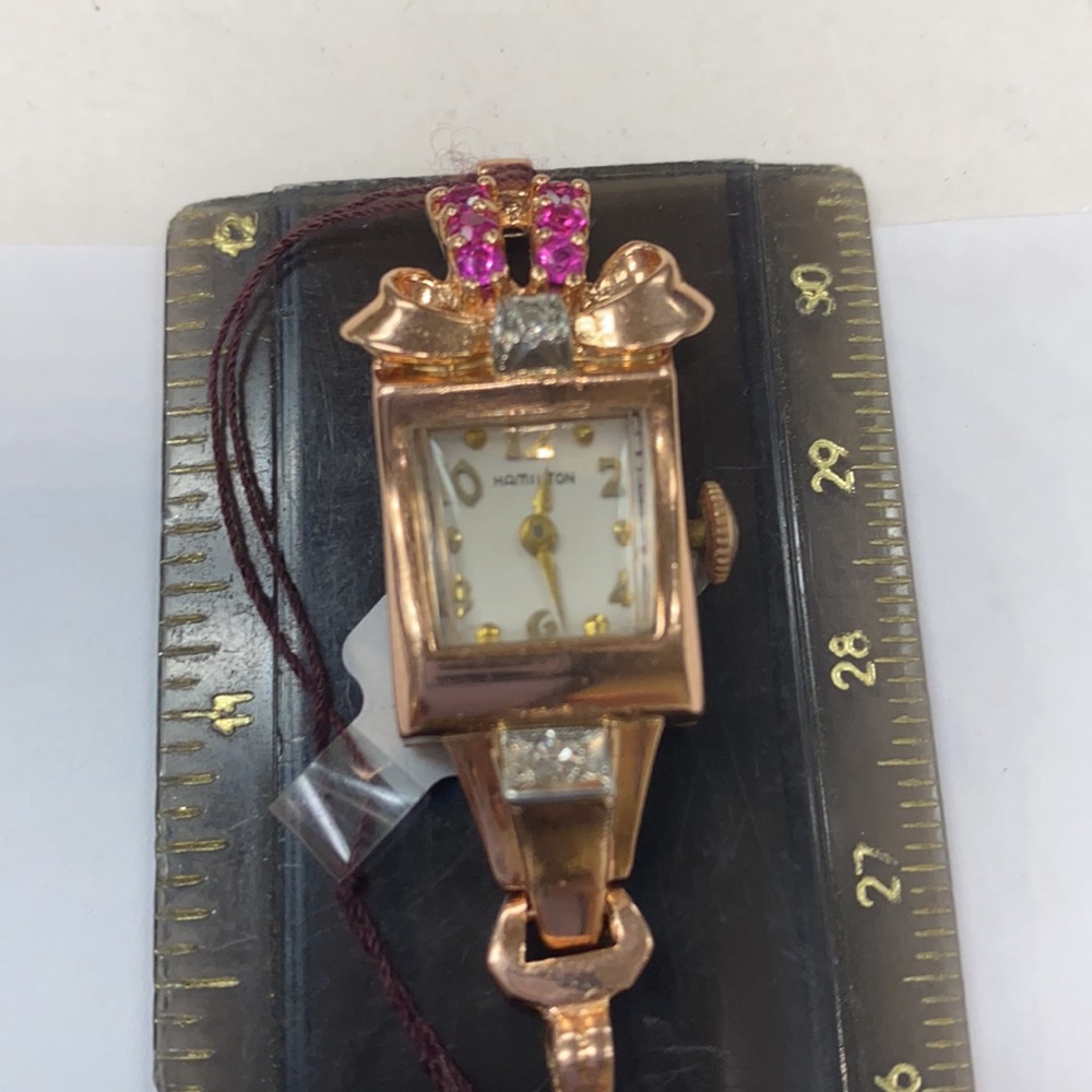 Antique Hamilton 14k Solid Gold Ruby Diamonds - image 2